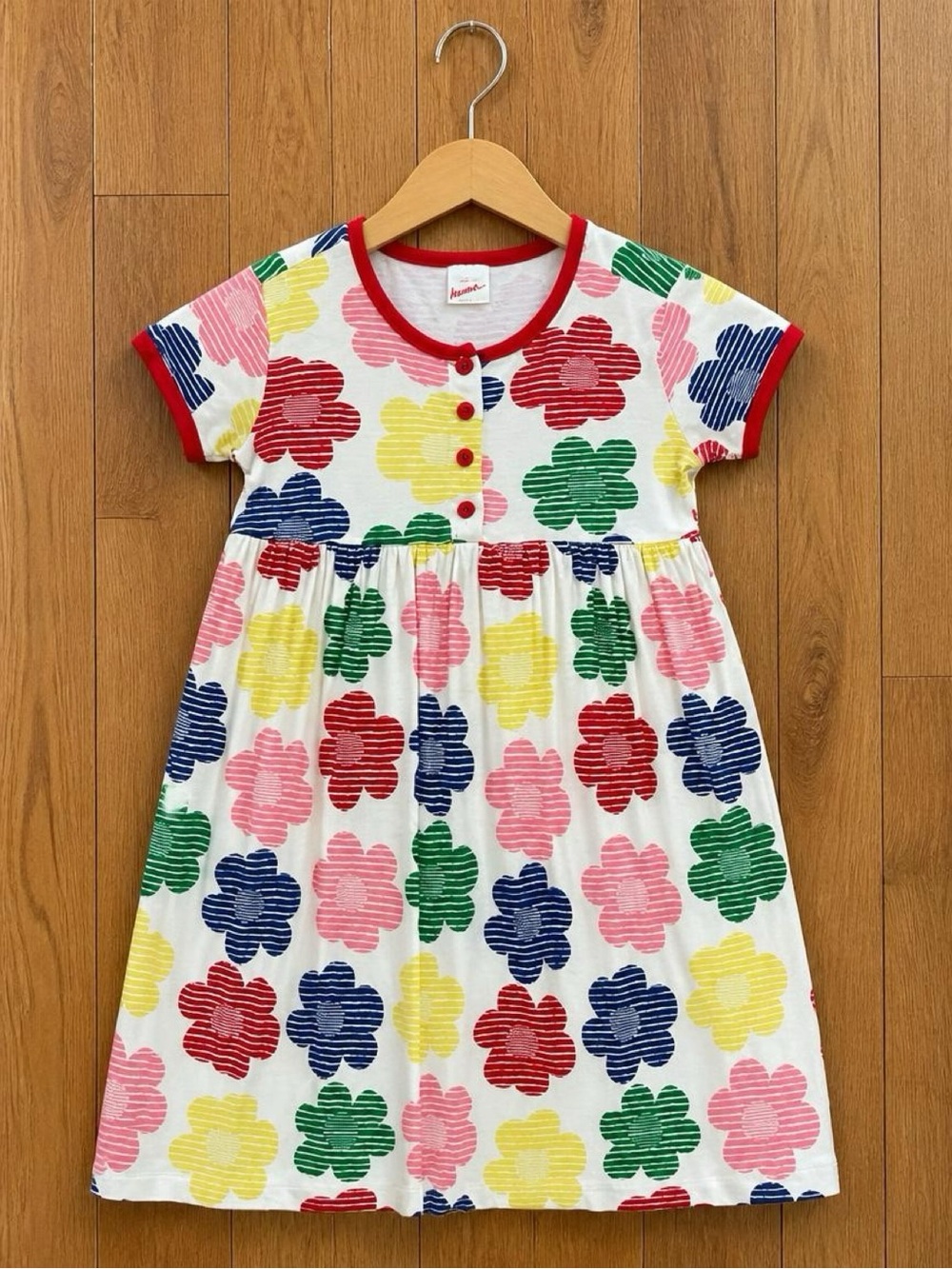 Hanna Andersson Girls Dress size 140 US 10 Floral Cotton Short Sleeve EUC